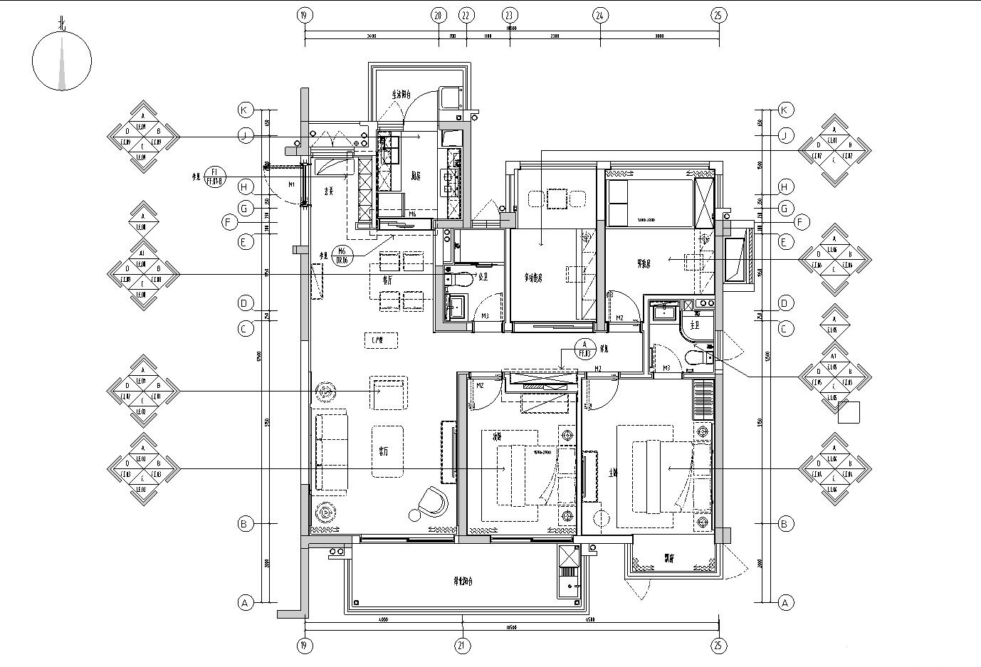 [广西]现代样板间住宅装修施工图CAD+水电图